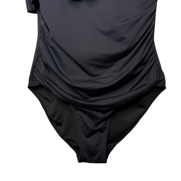 NEW Tahari Black One Shoulder Women’s Ruched One Piece Swimsuit Sz S - Picture 5 of 11
